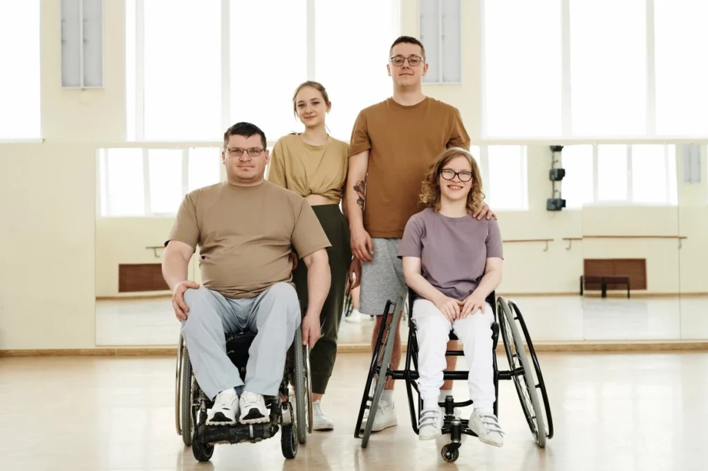 Disabled friends in dance class